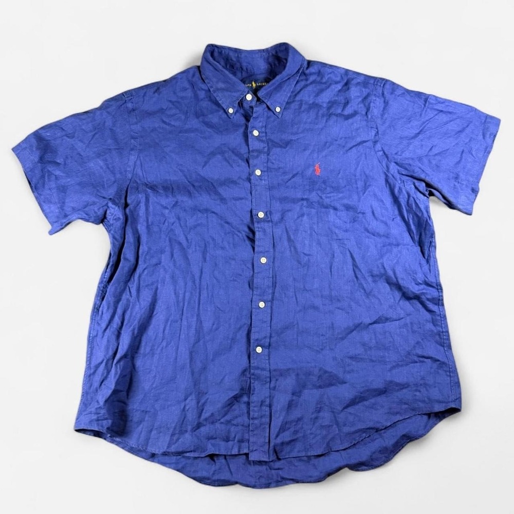 Polo Ralph Lauren Blue Linen Button Down Shirt Size XXL Red Pony